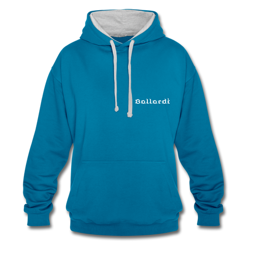 Contrast Colour Hoodie - peacock blue/heather grey