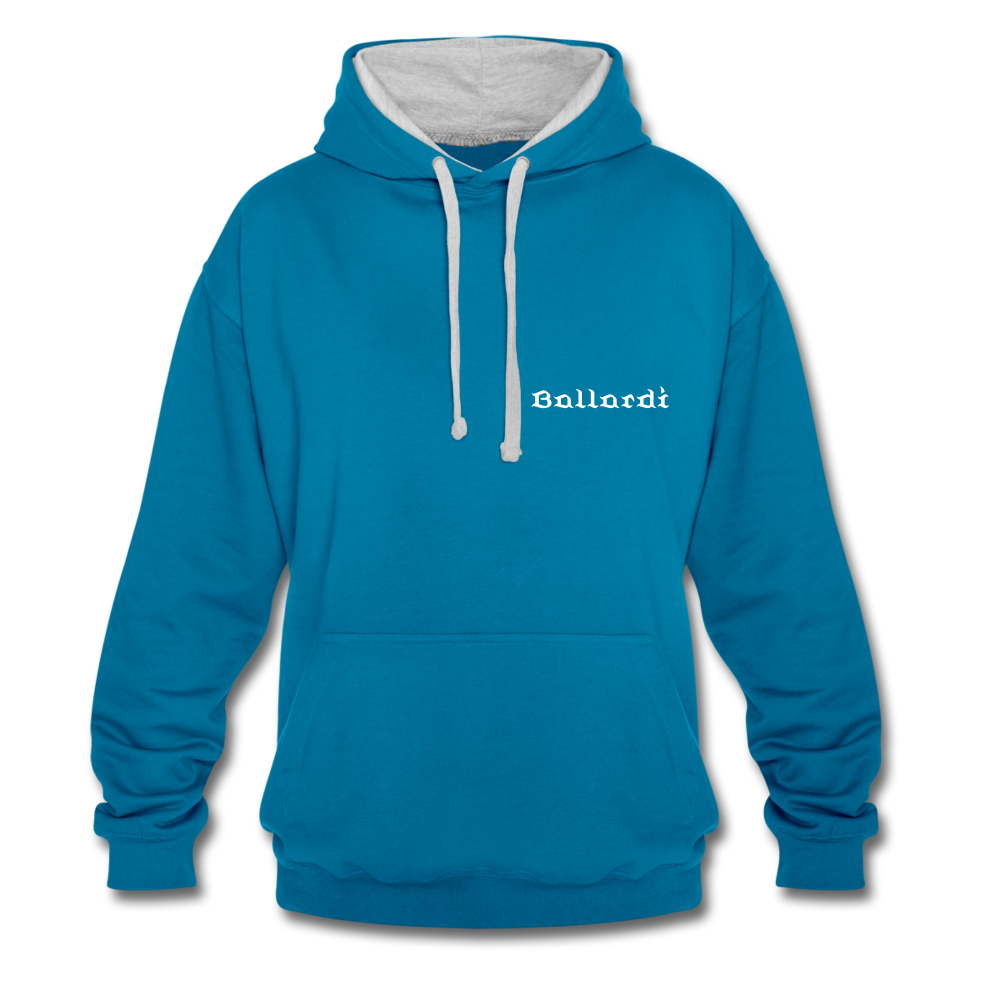 Contrast Colour Hoodie - peacock blue/heather grey